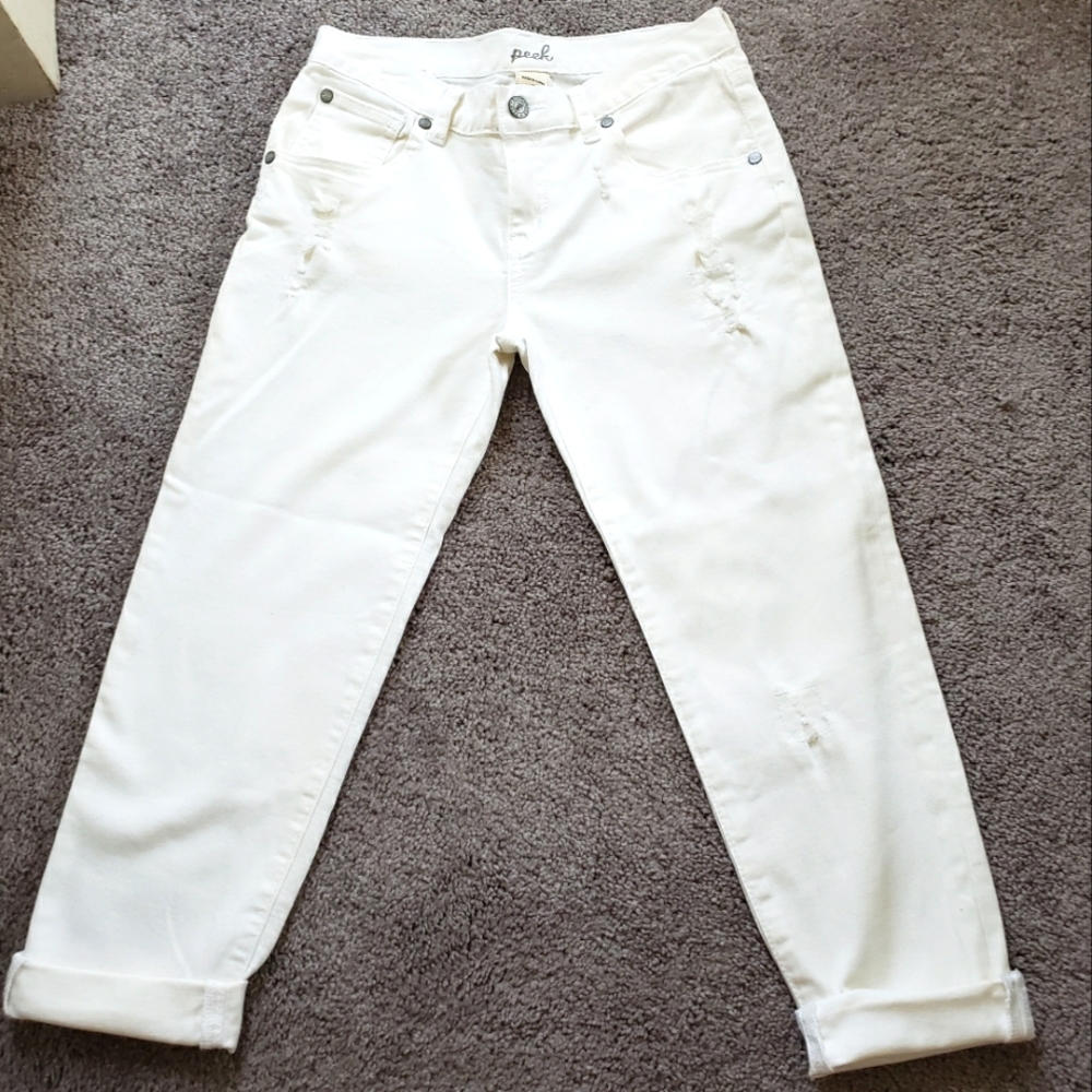 GIRL'S PEEK DUNGAREES WHITE SIZE 10 NWT GRETA JEAN